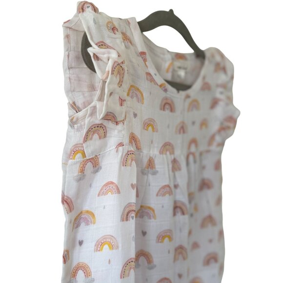 Nola Tawk Muslin Romper Chase Rainbows 2T Organic Cotton White Multicolor NWT - Picture 8 of 16